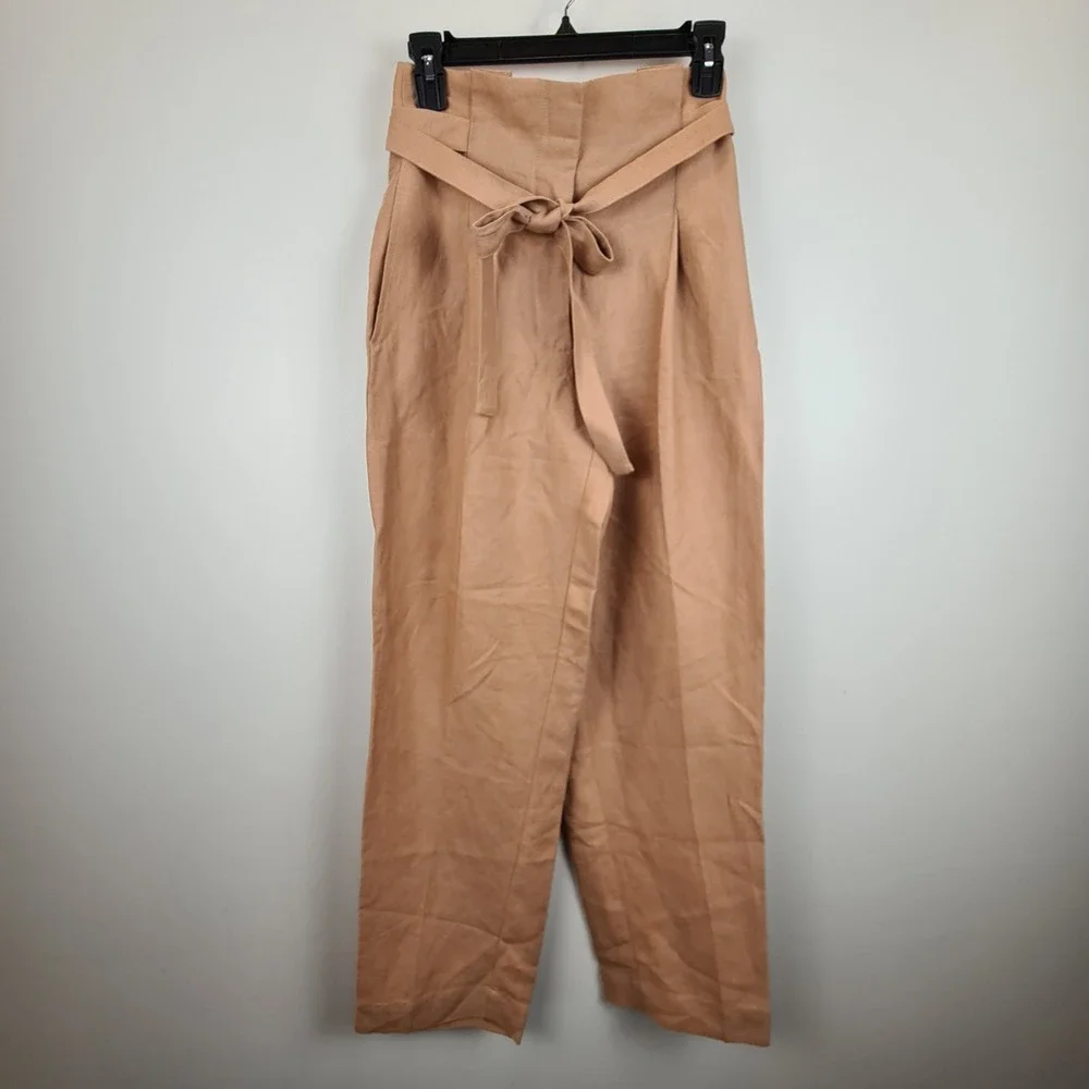 Wilfred Aritzia Tan Linen‎ Lyocell Tie Waist High Rise Tapered Pants Size 0